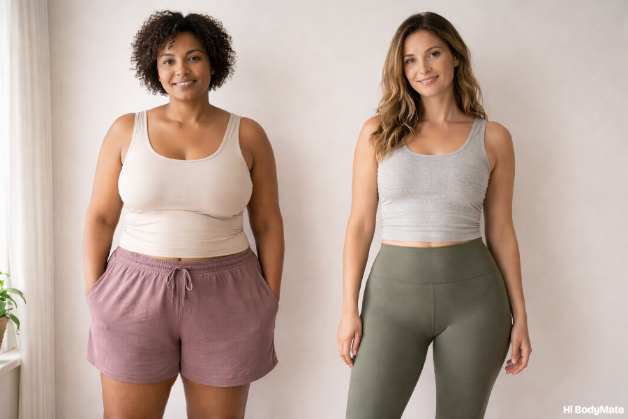Apple-shaped and pear-shaped body types side by side